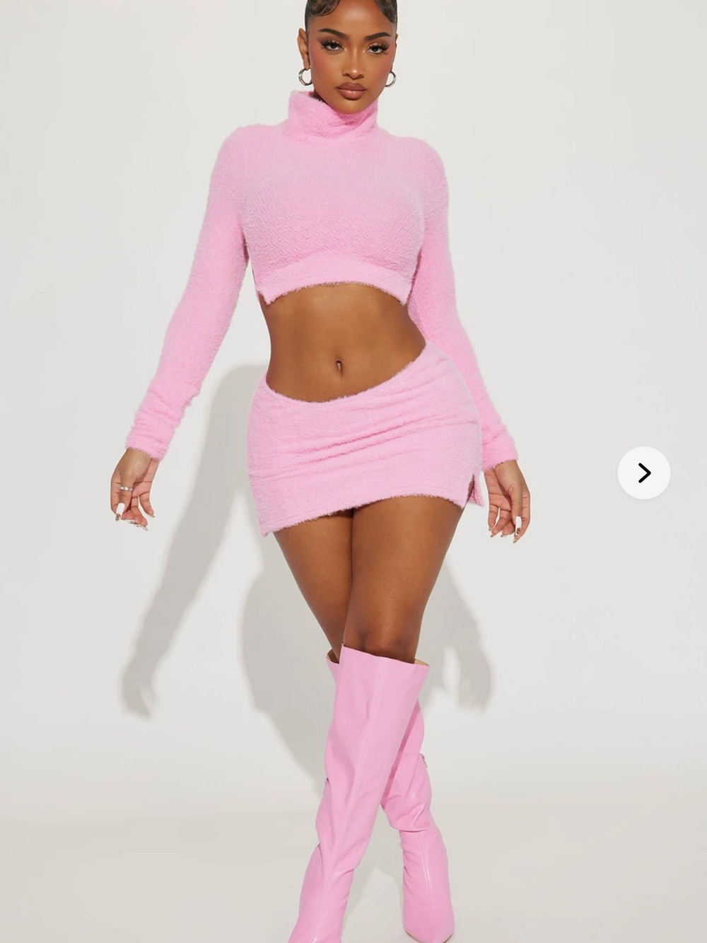 Pink Faux-Fuzzy Mini Skirt and top Matching set